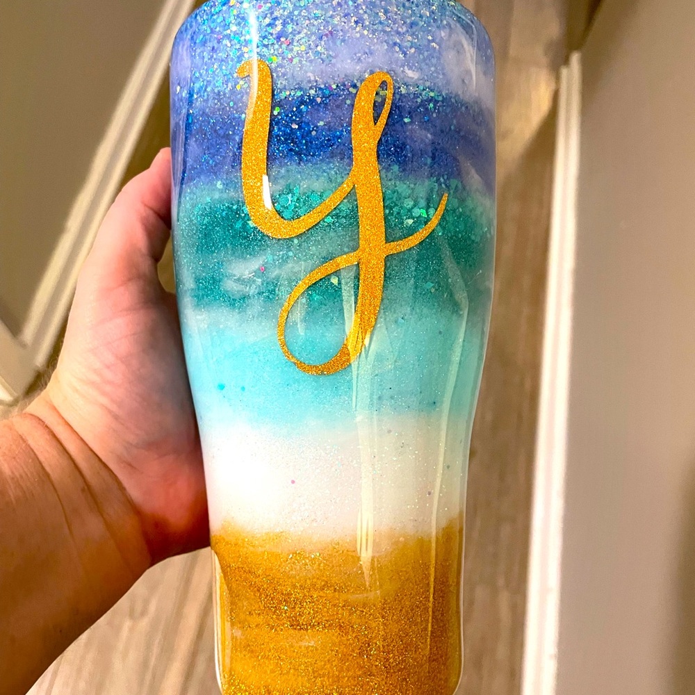 Beach wave theme custom quote glitter 30 ounce tumbler